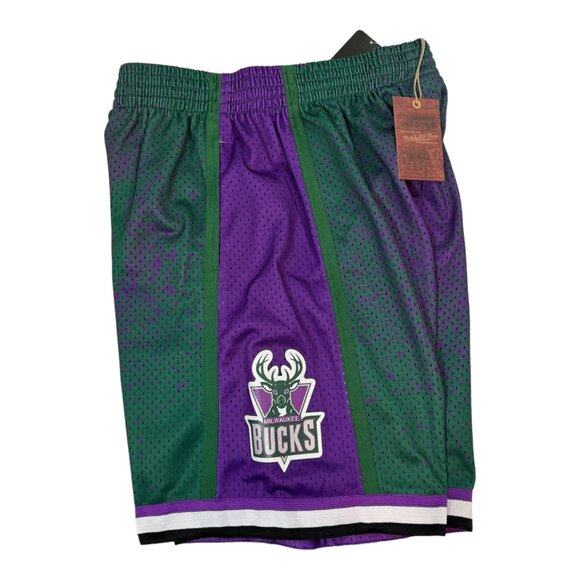 Mitchell & Ness Milwaukee Bucks Swingman Shorts Gradiant Purple Green Large New - Picture 3 of 4